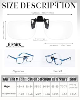 Copkim 6 Pairs Clip on Reading Glasses Flip up Magnifying Clip on Lens Blue Light Blocking Non Prescription Reading Glasses(1.0 X)