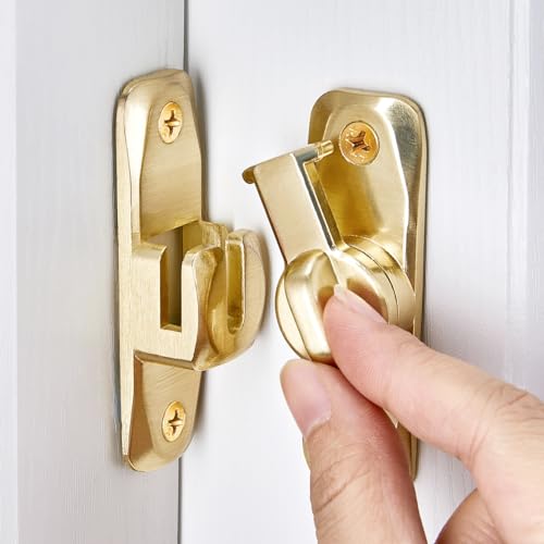 Image of INIRET 3 Packs Barn Door Latches,Gold 90 /180 Degree Gate Lock,Zinc Alloy Right Angle Door Lock Latch,Flip Gate Latches Hardware,Door Security Sliding Door Latch Lock fo Cabinets,Bathroom,Barn Door