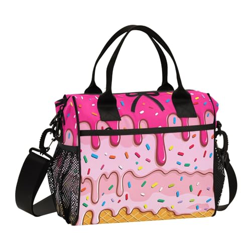 Aslsiy Kids Insulated Lunch Bag Rainbow Pink Ice Cream Lunch Bags for Girls Reusable Tote Bag for Women M