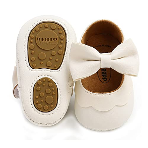 Timatego Baby Girl Mary Jane Flats Shoes Non Slip Soft Sole Infant Toddler First Walker Wedding Princess Dress Crib Shoes, 0-6 Months Infant, 10 White #TOP23