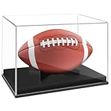 Football Display Case with Black Solid Wood Base – Clear Acrylic Football Holder Display Box for Autographed Football, Full Size Football Memorabilia Showcase