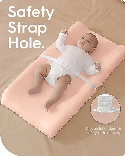 Image of Changing Table Sheets - TotBasic Premium Soft Pink Diaper Changing Pad Cover, Ultra Stretchy Green Changing Table Cover - Suit for Baby Boy and Baby Girl, 2 Pack (Sage + Blush)