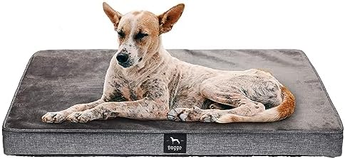 Doggo Large Washable Dog Bed - Orthopedic Memory Foam Dog Bed and Mattress for Dog Crate with Removable Washable Cover and Waterproof Inner Lining, Grey, 89cm X 54cm X 7cm (L)