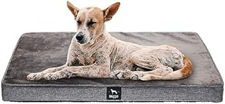 Doggo Large Washable Dog Bed - Orthopedic Memory Foam Dog Bed and Mattress for Dog Crate with Removable Washable Cover and Waterproof Inner Lining, Grey, 89cm X 54cm X 7cm (L)