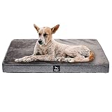 Doggo Grand lit orthopédique lavable pour chien et matelas en mousse à mémoire de forme avec housse en peluche amovible lavable et doublure intérieure imperméable, gris, 89 x 54 x 7 cm (L)