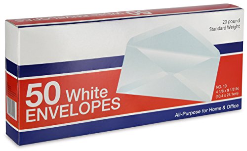Emraw White All-Purpose Envelopes #10 Business Size 4-1/8 x 9-1/2 Inch - 50/Box - for Office & Home Use