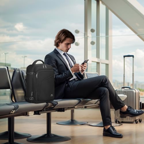 MATEIN Ryanair Handgepack 40x20x25, Rucksack Handgepäck Flugzeug 20L Herren, Ryanair Rucksack 40x20x25, Erweiterbar Daypack Reiserucksack Flugzeug, Cabin Bag für Weekender Reise, Schwarz