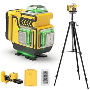 Kreuzlinienlaser mit Stativ - ansigtny 4 x 360 ° Laser Wasserwaage Selbstnivellierend 4D 16 Linienlaser Grün Kreuzlaser für Innenbereich Baustelle Mit 1.6 M Stativ, 5400 mAh Batterien, Fernbedienung