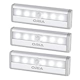 ORIA Motion Sensor Light, 6 LED Sensing Closet Light, Stick-Anywhere Stairs Light, Battery Powered Night Light, Safe Light with Magnetic Strip for Bathroom, Cabinet, Wardrobe, Basement (Pack of 3)