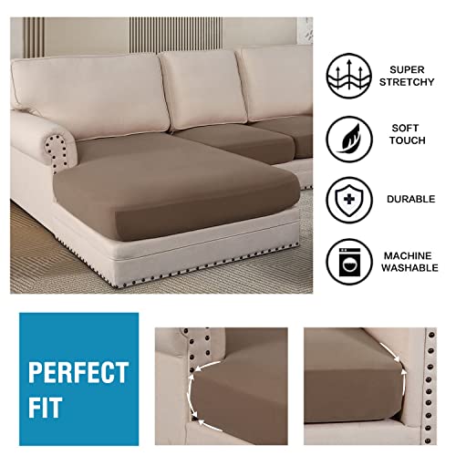 Flamingo P Stretch 4 Pieces Sofa Seat Cushion Covers L Shape Separate Cushion Couch Chaise Cover Elastic Furniture Protector For Both Left/Right Sectional Couch (3 Seater + 1 Chaise , Camel) #TOP3