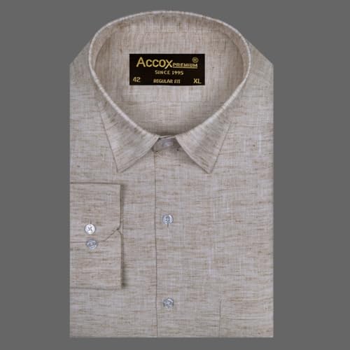 Image of ACCOX Men's Breathable Cotton Linen Long Sleeves Plain Regular Fit Shirt (GCR536)