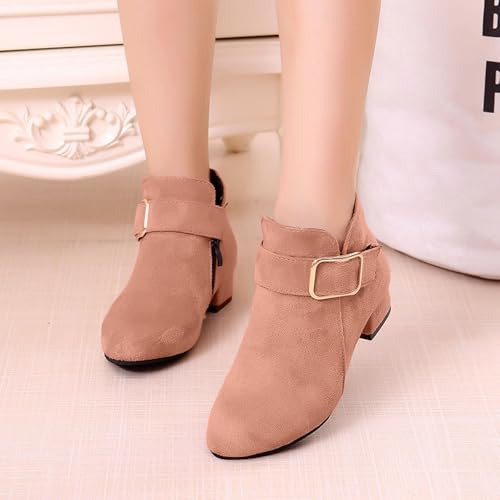 IWIHMIV Girls Ankle Boots Low Chunky Heel Casual Booties with Classic Side Zipper Toddler Girls Dress Short Boots4
