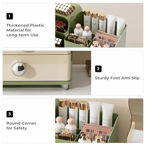 Image of UFORU Makeup Organizer for Vanity with Brush Holder, Large Capacity Bathroom Countertop Skincare Organizer with 2 Drawers, Cosmetic Display Case for Perfumes, Eyeshadow Palettes, Nail Polishes