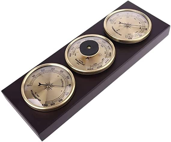 Stazione meteorologica 3 in 1 con termometro, barometro e igrometro da Parete con Base in Legno
