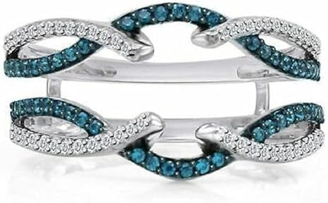 2Ct Round Cut Lab Created London Blue Topaz 14k White Gold Plated 925 Sterling Silver Enhancer Wrap Ring Guard, Engagement Ring, Women's