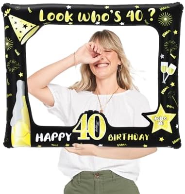 50th Birthday Decorations Ladies Men,Black Gold Inflatable Selfie Frame&34Pcs 50th Birthday Photo Booth Props,Giant Inflatable Party Photo Booth Frame for Ladies Men 50th Birthday Party Decorations