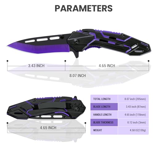 Image of FUNBRO Cool Pocket Knife for Men, Flipper Open Folding Knife with 3.4 inch Stainless Steel Sharp Blade, EDC Knives with Clip for Outdoor Camping Hiking, Gifts for Him Dad Husband (Deep Purple)