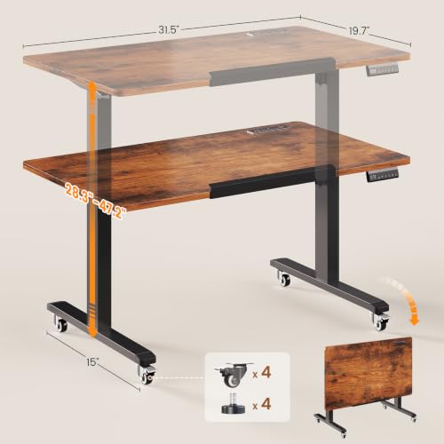 Image of SEDETA 31.5 Inches Foldable Electric Standing Desk, 180 Tiltable Mobile Rising Computer Desk Height Adjustable with Wheels for Drawing /Writing /Gaming /Study /Home Office /Small Space, Rustic Brown