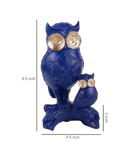 Image of THE WHITE INK DECOR Premium Auspicious Owl with Golden Eye A Symbol of Wisdom and Fortune Color Blue