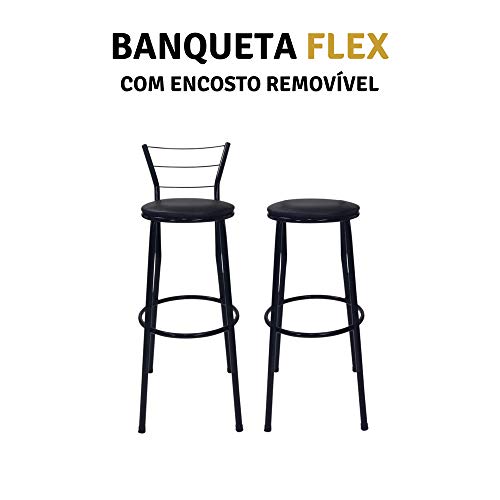 Kit 2 Banquetas Moderna Alta Com Encosto Acabamento em Epóxi Balcão Cozinha Americana - Preto