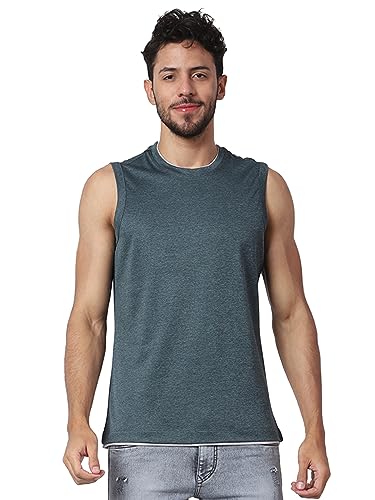 Image of Men's Lycra Blend Sleeveless Fitness Tanks Top for Quick Dry in Muscle Workout, Causal Running, Exercise Training, Swimming Vest
