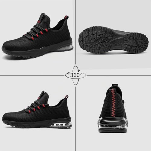 SPIEZ Chaussures De Sécurité Hommes Femmes, Légère Basket De Travail à Coussin d'air, Slip-on, Noir/Rouge EU 46 – vue 2