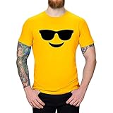 T-Shirt mit 1 von 36 coolen Emoji Logos zur Auswahl Gruppenkostüm Smiley XS-5XL Karneval Fasching Verkleidung Emoticon Funshirt Geschenk, Logo:Emoji cool Sonnenbrille, Größe: M
