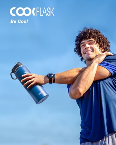 Image of Coolflask 40 oz Water Bottle Insulated with Straw & 3 Leakproof Lids