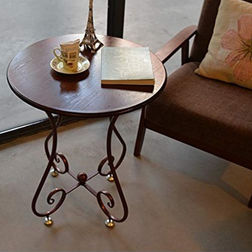 Table d'appoint de salon et table basse ronde mini en fer forgé marron