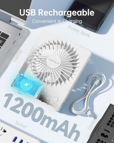 TriPole Schreibtisch Ventilator Batteriebetrieben, 180° Tragbar, 3-Geschwindigkeits USB, Ultradünner Mini für Home Office Reisegeschenke für Frauen Männer, Weiß 5