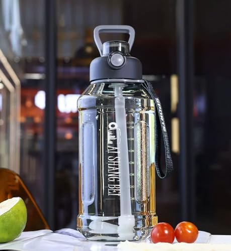 Image of 2 Liter Motivational Sports Gym Bottle Daily water intake with Time Markings BPA-Free. Leak proof For adults For Gym, Travel And office - (Jet Black)