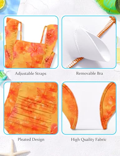 Image of NECIOUS Girls Swimsuit Ruffle Adjustable Straps One Piece Bathing Suit Solid Color Ruched Girls' Swimwear 9-16Y