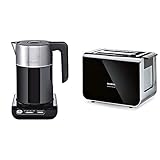 Bosch TWK8613P kabelloser Wasserkocher, Abschaltautomatik, Überhitzungsschutz, 1,5 L, 2400 W, schwarz & Siemens TT86103 Toaster / 860 Watt / für 2 Scheiben / wärmeisoliertes Gehäuse / schwarz
