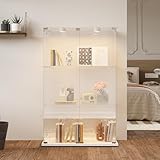 Henunem - Vitrina de cristal con LED, 123 x 60 x 35 cm, vitrinas para colección con 2 puertas y 3 capas, placa de cristal, con cerradura de seguridad, para el bar, salón