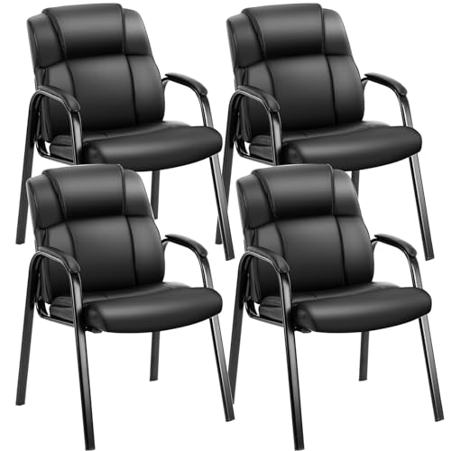 OLIXIS Waiting Room Chairs Set of 4, Leather Office Desk Reception Guest Stationary Side Chair with Padded Arms for Home Conference Lobby Area Meeting Church Medical Clinic Elderly Student