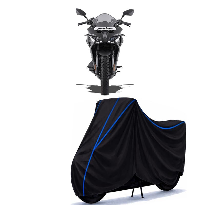 Image of Bajaj Pulsar 200 Bike Cover Water Resistant Universal Motorcycle Rain | Heavy Duty UV Protection, Dust, Scratch Indoor Outdoor All Weather with Black Blue Piping Elastic