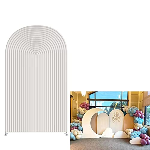Image of Arch Fabric Backdrop Covers Wedding Ripples White Color Arched 4X7ft Panel Cover Stretchy Decor Banner for Birthday Banquet Parties Bridal Shower
