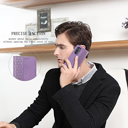 Image of Motorola Edge 2022 Case Wallet Premium PU Leather Flip Folio Case with Card Holder Slot Kickstand Strong Magnetic Protective Phone Cover for Moto Edge 2022- Purple