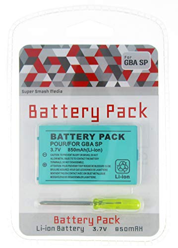 SuperSmashMedia® - 850mAh Replacement Battery Pack Kit for Gameboy Advance SP Screwdriver Included (Game Boy Advance GBA SP)