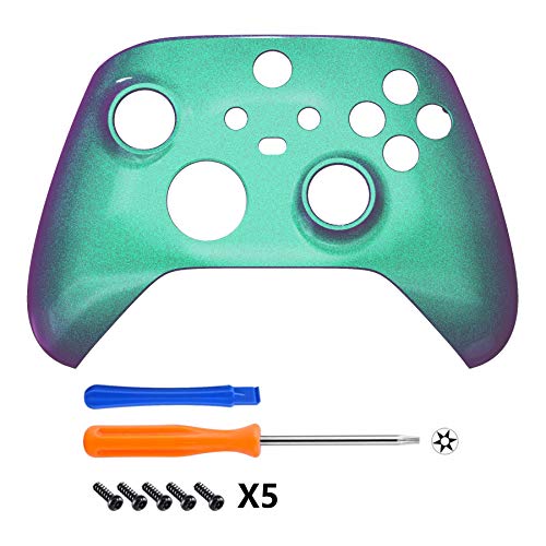 Extremerate Chameleon Green Purple Replacement Side Rails + Back Shell + Faceplate For Xbox Series X/S Controller #TOP2