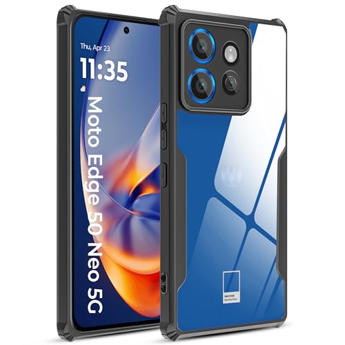 Image of A rtistque Clear Hard Transparent Acrylic Armor Anti-Drop Shockproof TPU Edge Back Cover Case for Motorola Edge 50 Neo 5G - Black