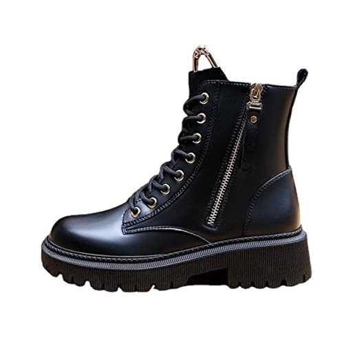 Bottes en cuir synthétique à lacets pour femmes avec plateforme