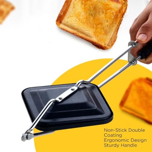 Image of MotiBa Sandwich Gas Non-Stick Aluminium | Compatibility with Gas Stoves | Flame-Proof Design | Heat-Resistant Handle | Sandwich Maker | Black (Sandwich Toaster (Regular))