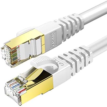 KASIMO CAT 8 Ethernet Cable 25 FT, Cat8 Internet Cable 40Gbps with RJ45 Gold Plated Connector SFTP, High Speed Gaming LAN Patch Cable, Compatible with Cat5/Cat6/Cat7, White (White, 25FT 1 Pack)