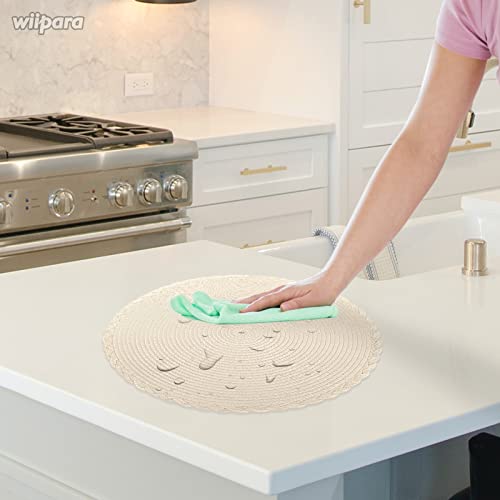 Round Woven Placemats Set of 6, 34 cm Kitchen Coffee Table Mats with Coasters Heat Resistant Wipeable Table Placemats for Dining Table, Home, Restaurant, Hotel, Cafes (Apricot) - Image 4