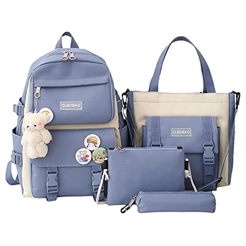 4Pcs Canvas School Backpack Combo Set ,Tote Bag Set Small Canvas Tote Bags Kawaii School Backpacks For Girls,Accessories Backpack Cute Aesthetic Backpack Cute Kawaii Backpack for School Cover