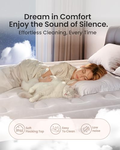 OhGeni King Air Mattress Family Choice Award with Built-in Pump,18'' Comfortable Blow Up Colchones Inflables Mattress for Home,Guests, Portable Air Bed for Adults, Airbed Supports Up to 650 lbs,Black