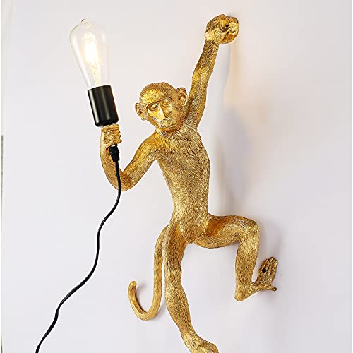 Super Deal Product Vintage Resin Hemp Rope Monkey Wall Light Industrial Retro Edison Wall Lamp Fixture E27 for Dining Living Room Bedroom Bar Cafe Decorative Hanging Lamp (Gold)