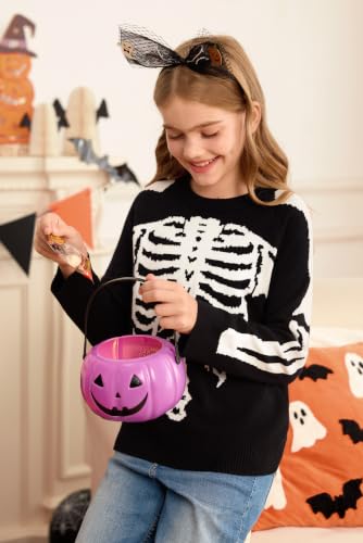 Image of Girls Halloween Pattern Knit Sweater Funny Pullover Y2K 6-14 Years
