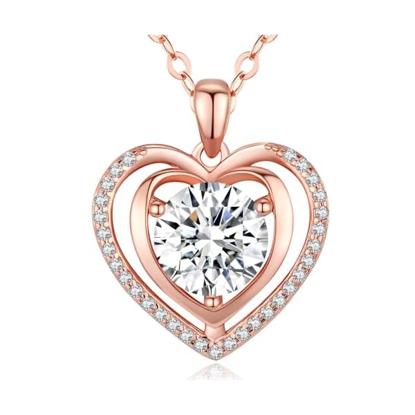 Heart Pendant Gold Necklace for Women Moissanite Lab-Created Gem I Love You Wedding Anniversary Birthday Christmas Valentine Engagements Mothers Day Jewelry for Wife Her Girlfriend Mom Daughter